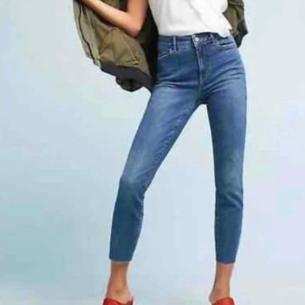 Pilcro & The Letterpress Anthropologie Script Jeans High Rise Stretch Raw Hem 32